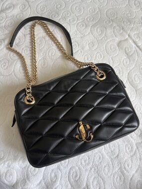 Jimmy Choo Black Quilted Leather Shoulder Bag with Gold Hardware